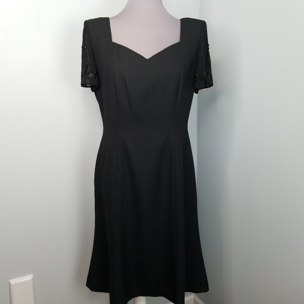 Black Cocktail Evening Dress Sequin Sleeves Sweetheart neckline